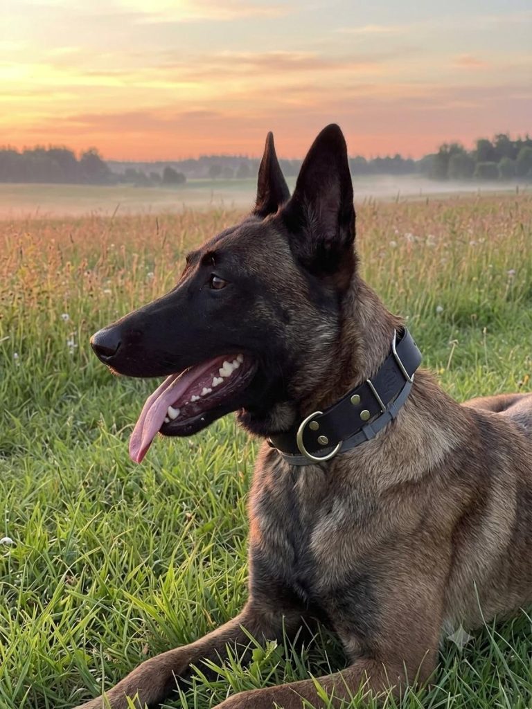 malinois dans un champs Maison Canikiff