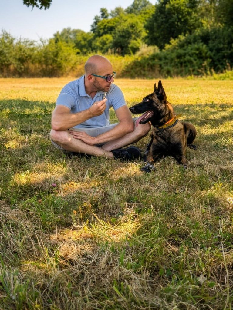 séance éducation canine approche naturelle  dans un champ  Maison CaniKiff Sablé sur sarthe  