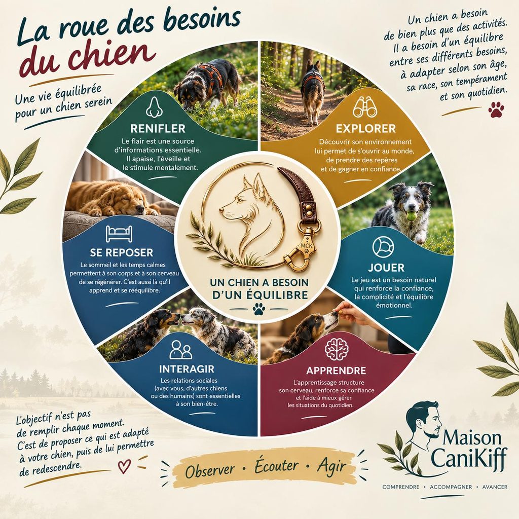 Roue des besoins du chien Maison canikiff éducation canine Mayenne  Laval