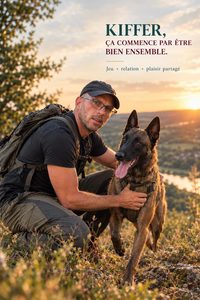 Renaud Bervil et son chien malinois au coucher de soleil - Maison CaniKiff, kiffer ça commence par être bien ensemble